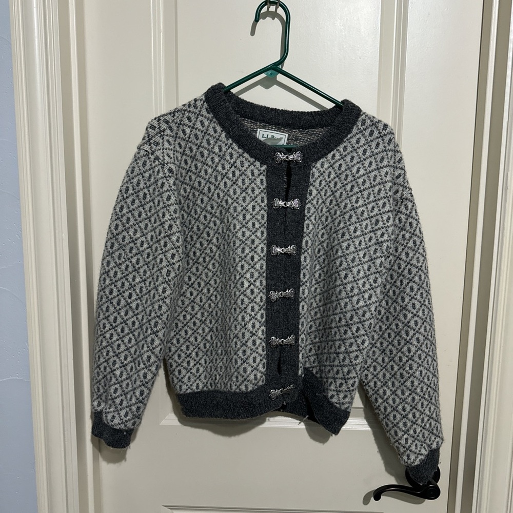 L.L. Bean Gray Cropped Cardigan with Textured Knit Pattern